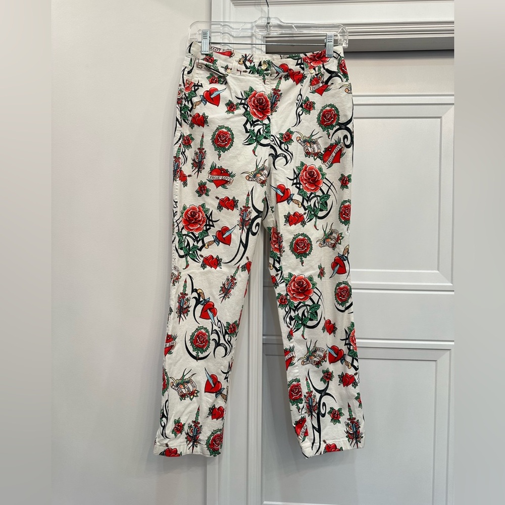 RARE ESCADA TATTOO PRINT PANTS PINUP Y2K EARLY 2000s 38 6/8 EUC VTG